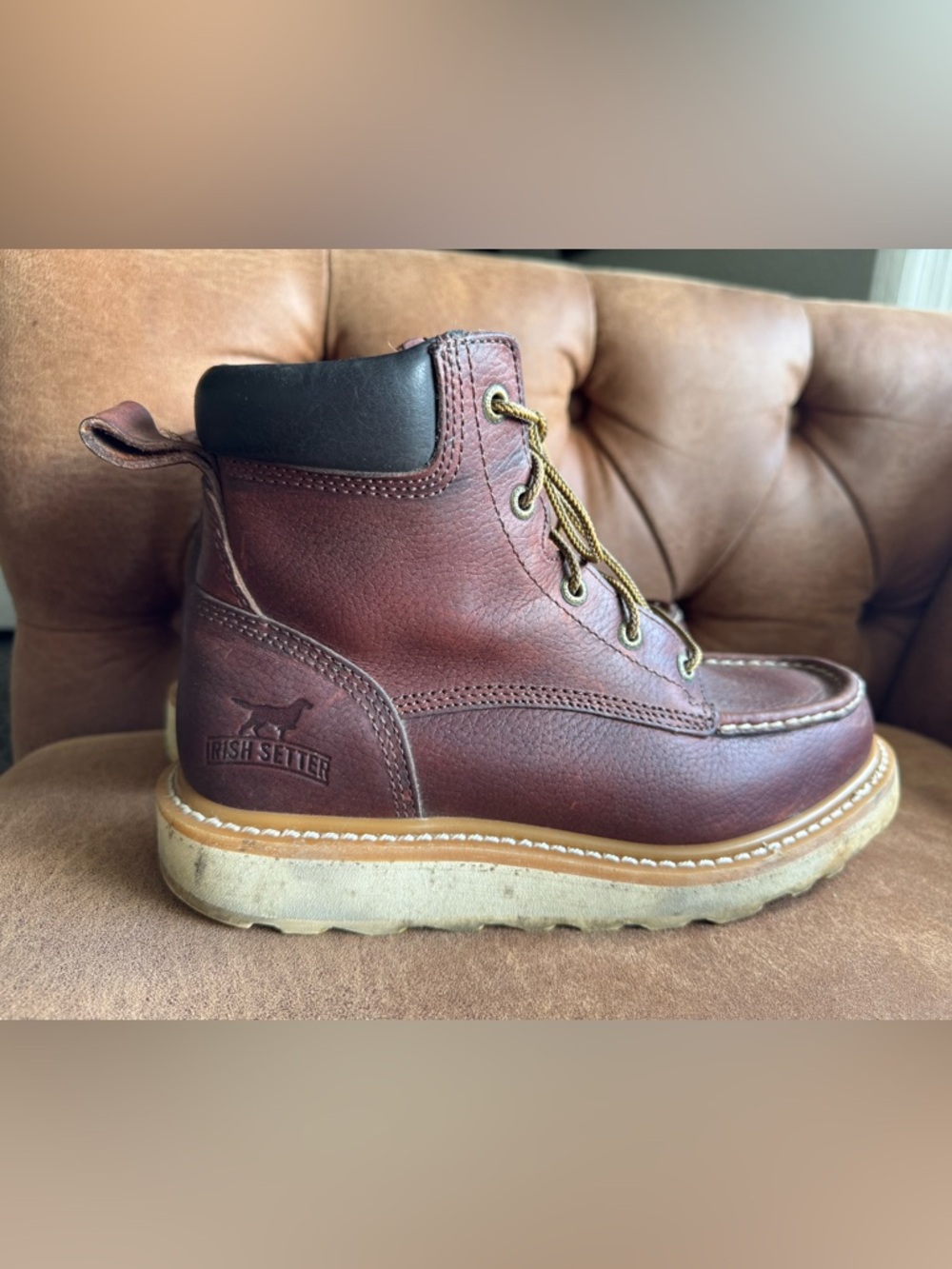 Irish Setter brown leather high top work shoes Oil Slip resistant US 8 - 8.5